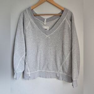 AERIE Gray V-Neck Cotton Blend Sweater
